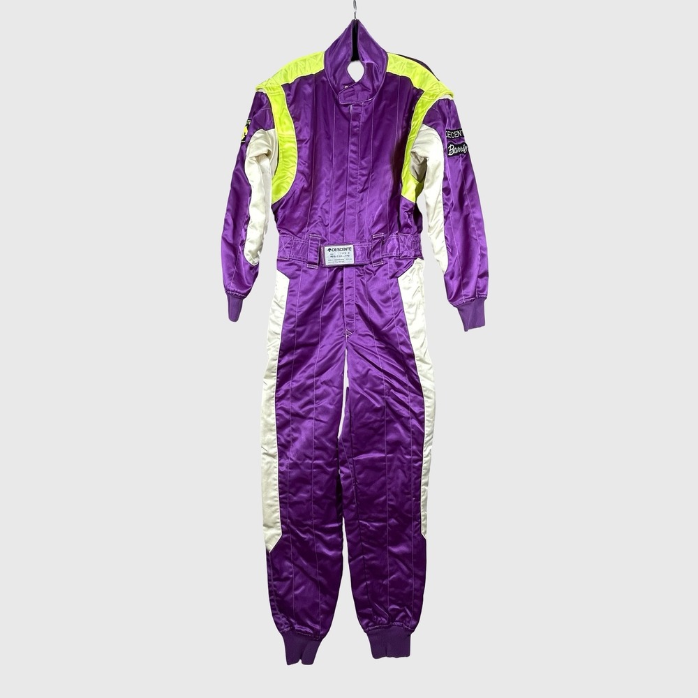 Descente Racing Suit Mens L Purple Neon Yellow Vintage Karting Jumpsuit Cordura
